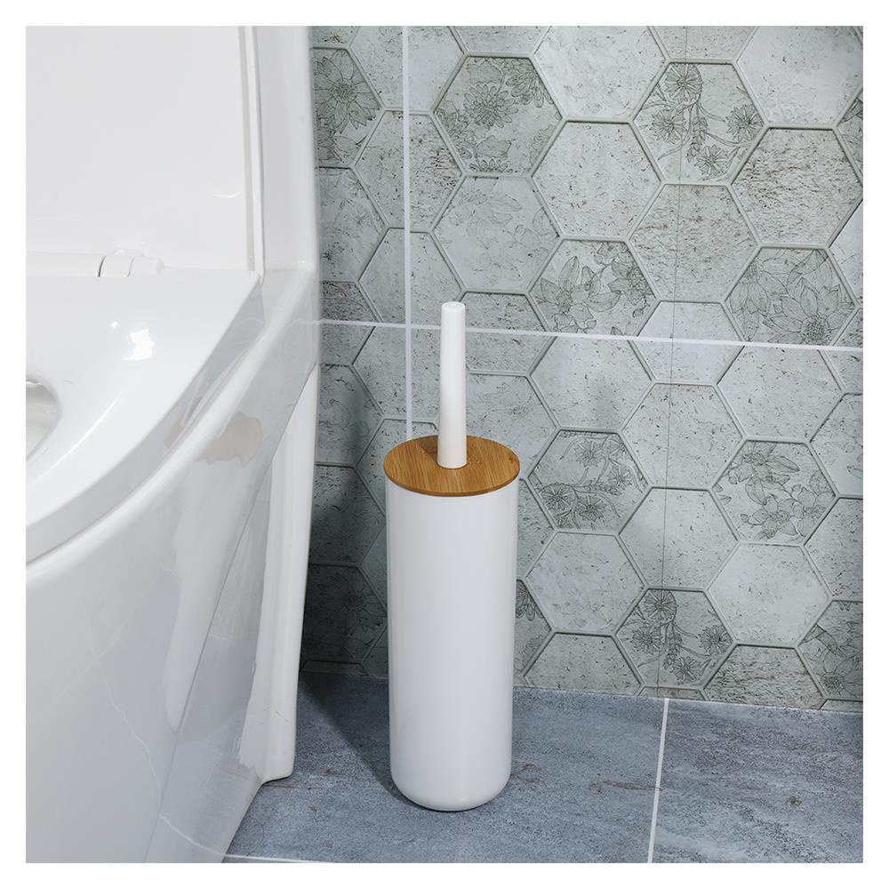 HomeBase ACCO Bộ bàn chải cọ nhà vệ sinh bồn cầu bằng nhựa MOKU H37.2XW9.1XD9.1cm màu trắng
