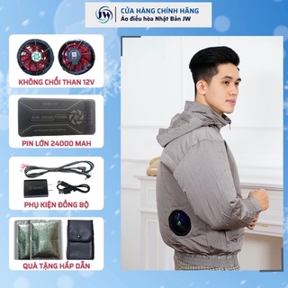 [New 2022] Áo điều hòa Nhật Bản JW, vải polyester, pin quạt 12V, dung lượng cực khủng 24000mAh