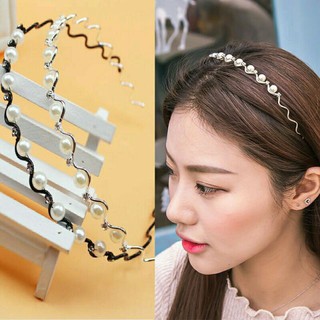 Băng Đô Bờm Cài Tóc Đính Đá Hạt Ngọc trai phong cách Hàn Quốc tiểu thư