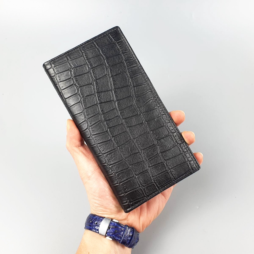 Ví dài nam nữ da bò thật vân cá sấu WL123VB   - 100% da bò thật, BH 3 năm