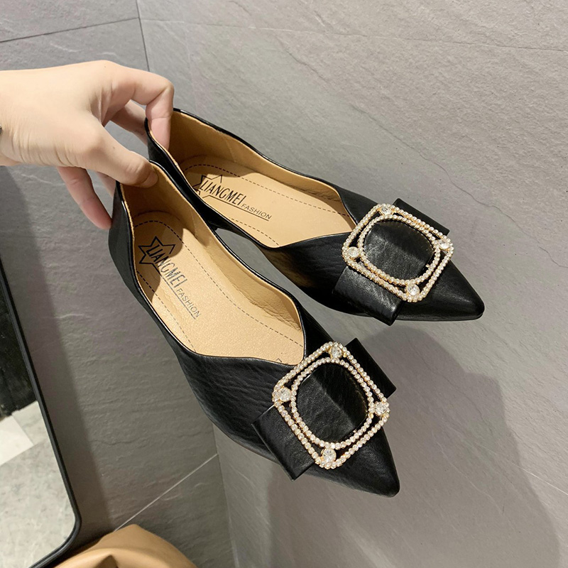 Giày Bệt Nữ, Giày Búp Bê Mềm Được Trang Trí Bằng Rhinestone, Giày Đế Bằng Mũi Nhọn Màu Đen | BigBuy360 - bigbuy360.vn