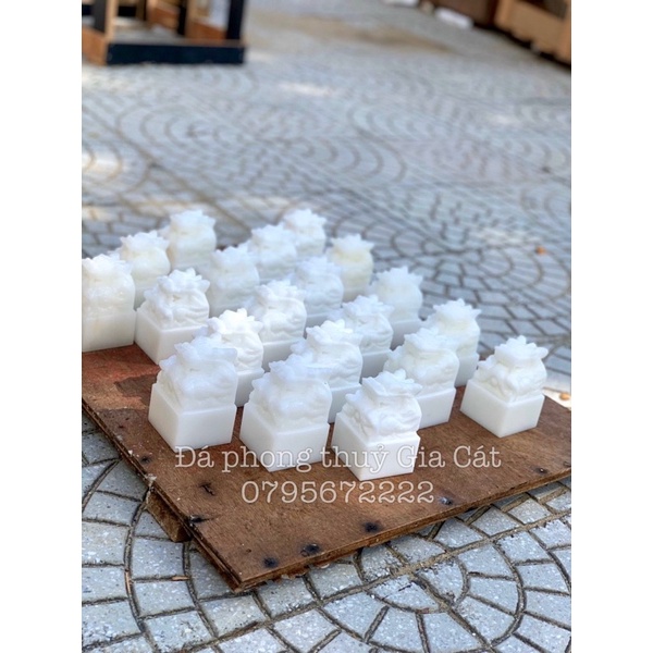Ấn rồng đá bạch ngọc trắng 10cm phong thuỷ có kiểm định