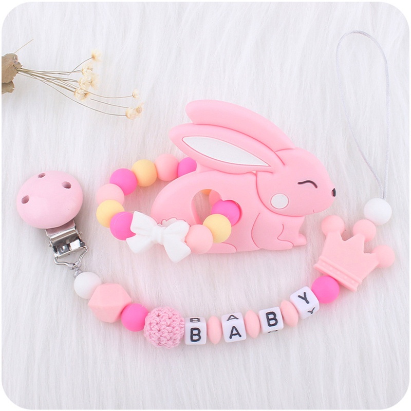 Đồ Chơi Ngậm Nướu Hình Thỏ Bằng Silicone Phối Chuỗi Hạt Xinh Xắn Dành Cho Bé