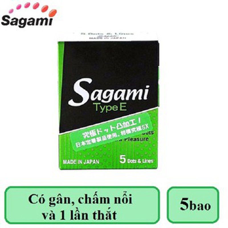 [ CHÍNH HÃNG ] - Bao cao su Sagami Type E, gân gai, ôm khít - Hộp 5 chiếc