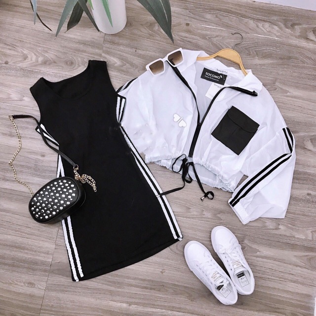 Set đầm body + áo khoác dù