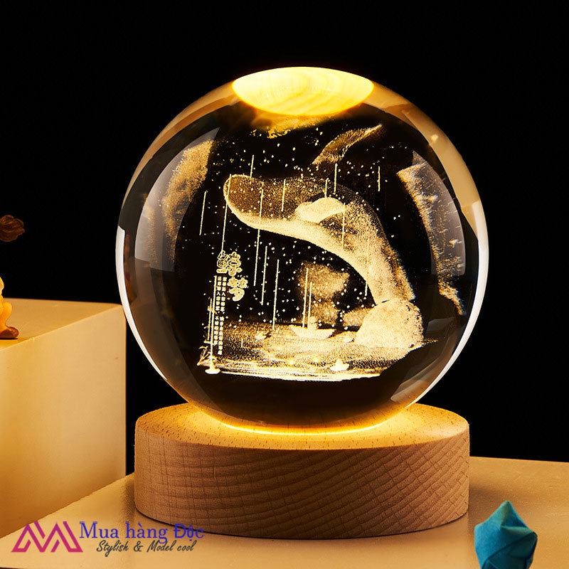 Bộ Quà Tặng Quả Cầu Pha Lê 3D larser LED giấc mơ cá voi CV02