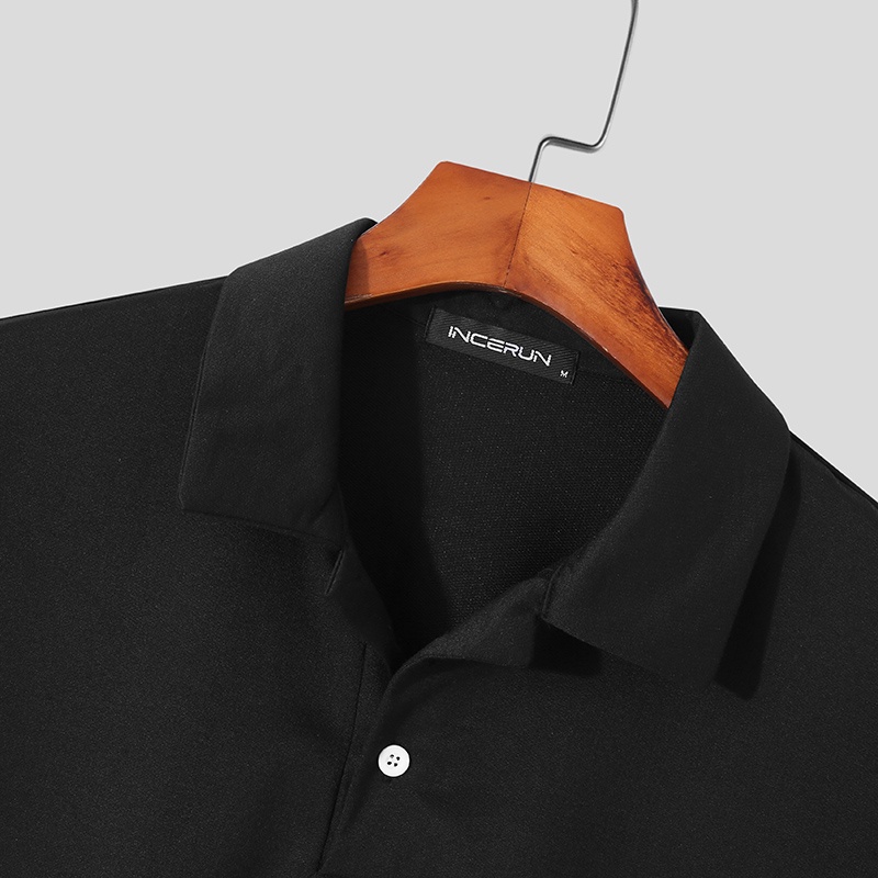 Áo thun polo INCERUN tay ngắn cổ bẻ thiết kế đơn giản thời trang dành cho bạn nam