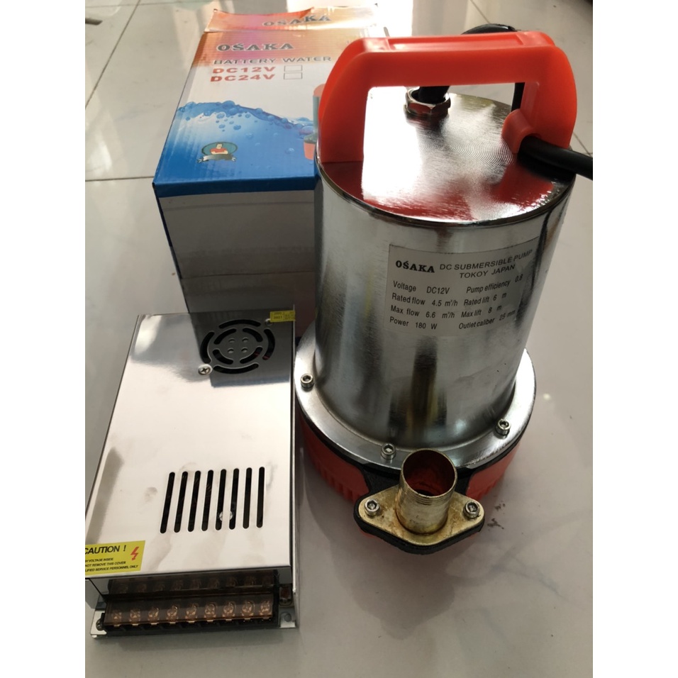 Máy Bơm Nước Chìm OSAKA Lưu Lượng Lớn Inox 12V 180W 80L kèm nguồn tổ ong 12v20a