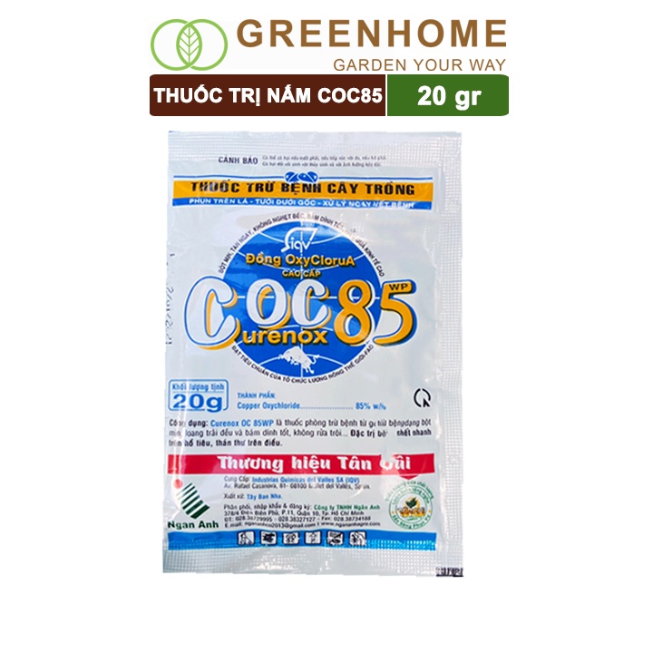 Chế phẩm trị nấm Coc85 WP, gói 20g ,trừ thán thư, cháy lá, vàng lá, đốm lá cho hoa Hồng, Kiểng lá |Greenhome