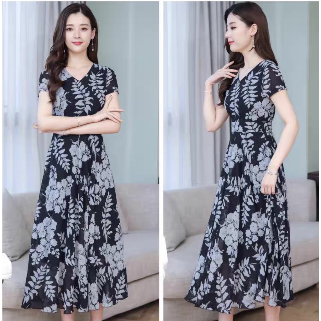 Váy đầm trung niên nữ cho mẹ hoạ tiết dáng dài