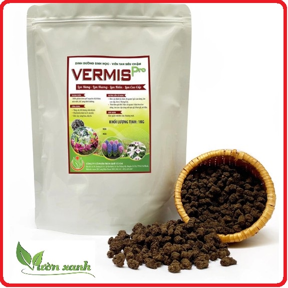 Phân trùn quế viên nén VERMIS PRO  tan siêu chậm chuyên dùng cho lan kiếm, lan var, lam rừng..gói 1kg
