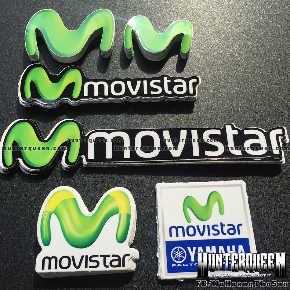 Trọn bộ 6 logo Movistar 3D. Decal cao cấp, chống nước, bền màu, độ dính cao. Sticker dán xe máy
