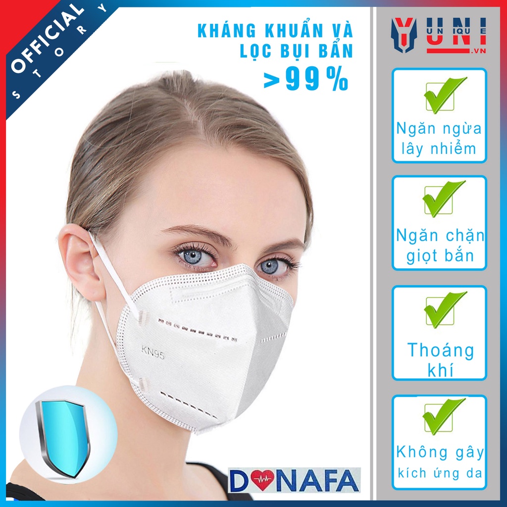 Khẩu trang y tế KN95 DONAFA kháng khuẩn và lọc bụi bẩn 99%, khẩu trang 5 lớp lọc ngăn chặn giọt bắn lây lan (10cái/hộp)