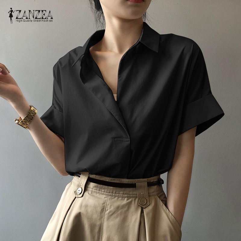 Áo sơ mi ZANZEA tay ngắn cổ bẻ thời trang dành cho nữ