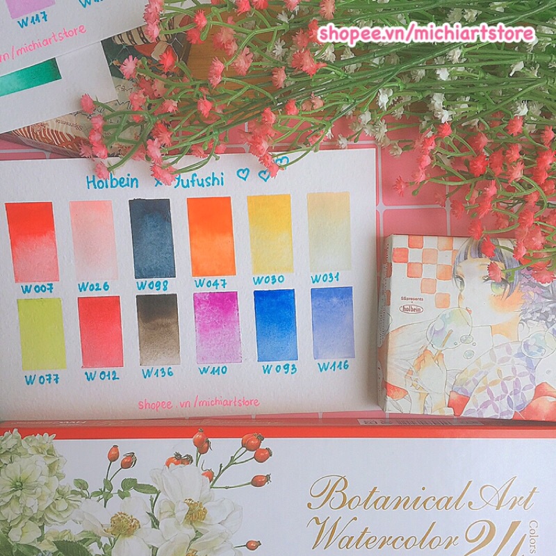 [Michi Art Store] Pocket màu nước Holbein bản giới hạn Yufushi, Nanakami, Lemon, Pastel, Botanical pocket 0,5ml, 1ml