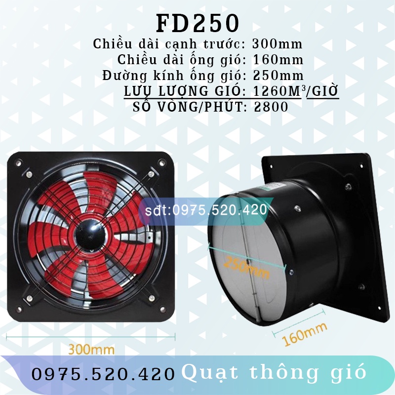 Quạt Thông Gió, Quạt Hút mùi, Quạt hút gió ... nhà vệ sinh/ Phòng Bếp - FD250/ FD300 Công suất 100-120w - Có Chiết áp