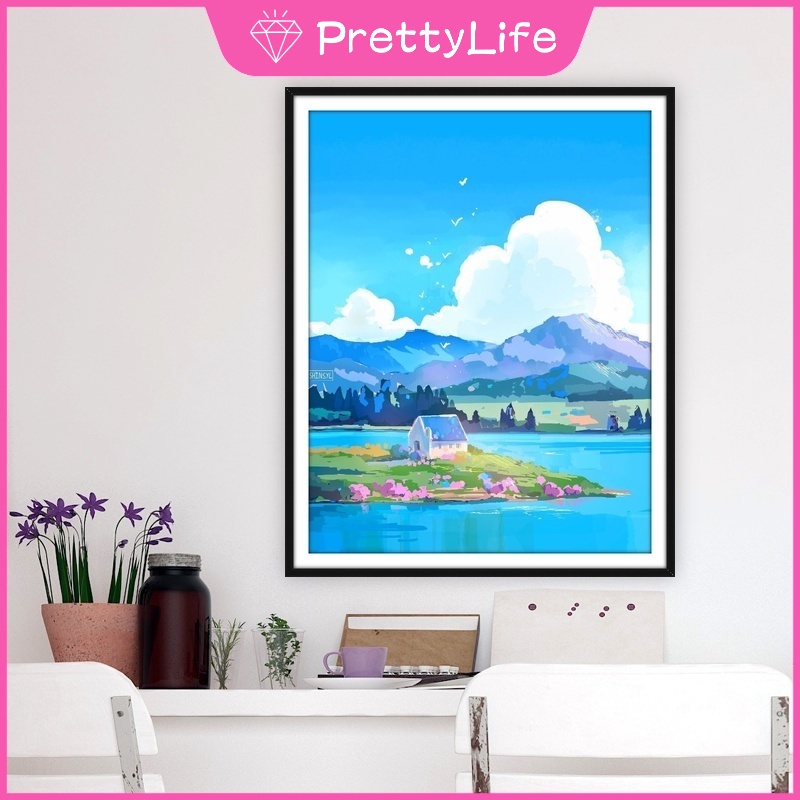 Tranh Đính Đá 5D Tự Làm Hình Bầu Trời Xanh Trắng 30X40cm Trang Trí Nhà Cửa