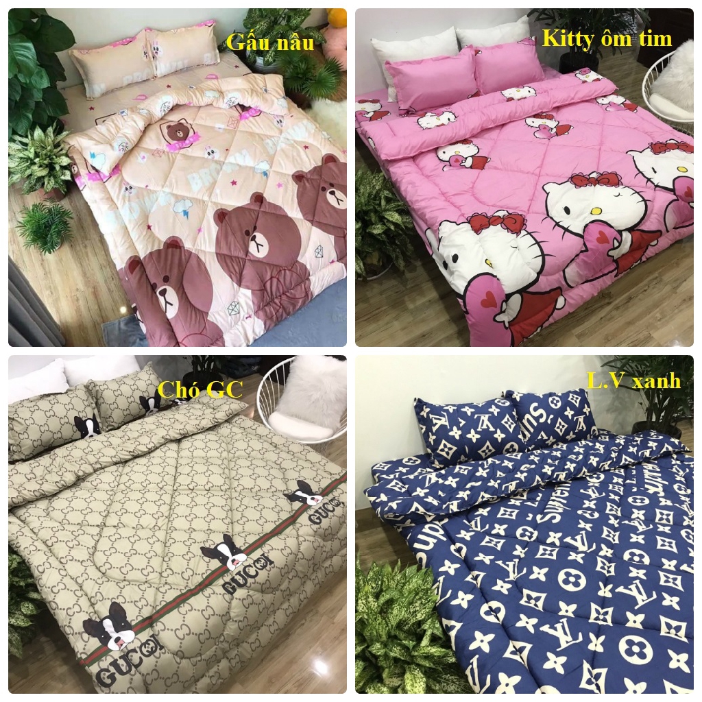 [GIÁ HỦY DIỆT] Bộ Chăn Phao 5 Món Ga Gối Poly Cotton Chăn Bông Loại Dày