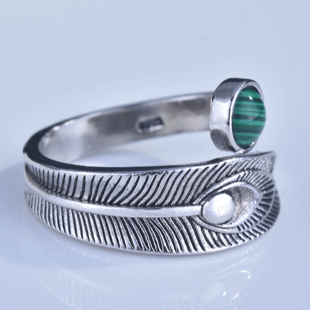 Nhẫn Mạ Bạc 925 Đính Đá Malachite Phong Cách Vintage