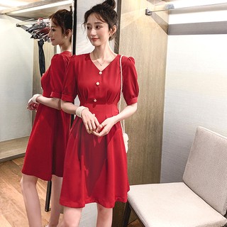 Đầm đi tiệc cổ v phối nút - nu124