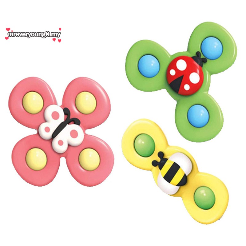 SPINNER Set 3 Đồ Chơi Con Quay Hình Bông Hoa / Côn Trùng Có Giác Hút Gắn Trên Bàn Dành Cho Các Bé