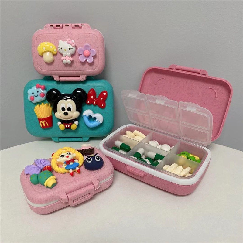 Hộp Đựng Thuốc Mini Chống Ẩm Họa Tiết Hoạt Hình Dễ Thương