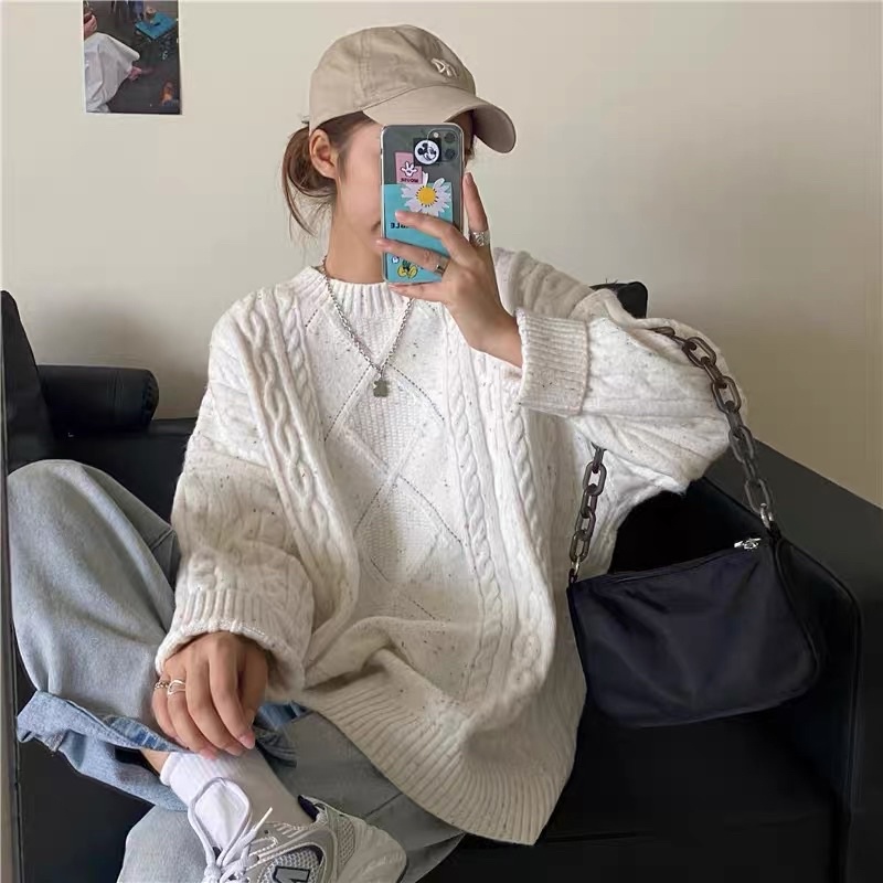 Áo len trắng cổ tròn ,cổ cao hoạ tiết chấm màu , muối tiêu Hàn Quốc Loại 1 | BigBuy360 - bigbuy360.vn