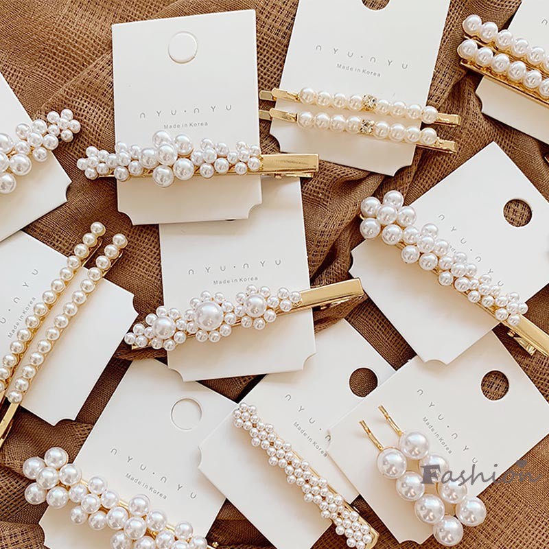 Kẹp Tóc Hoa Kim Loại Đính Ngọc Trai Giả 12 Kiểu Dáng Thời Trang