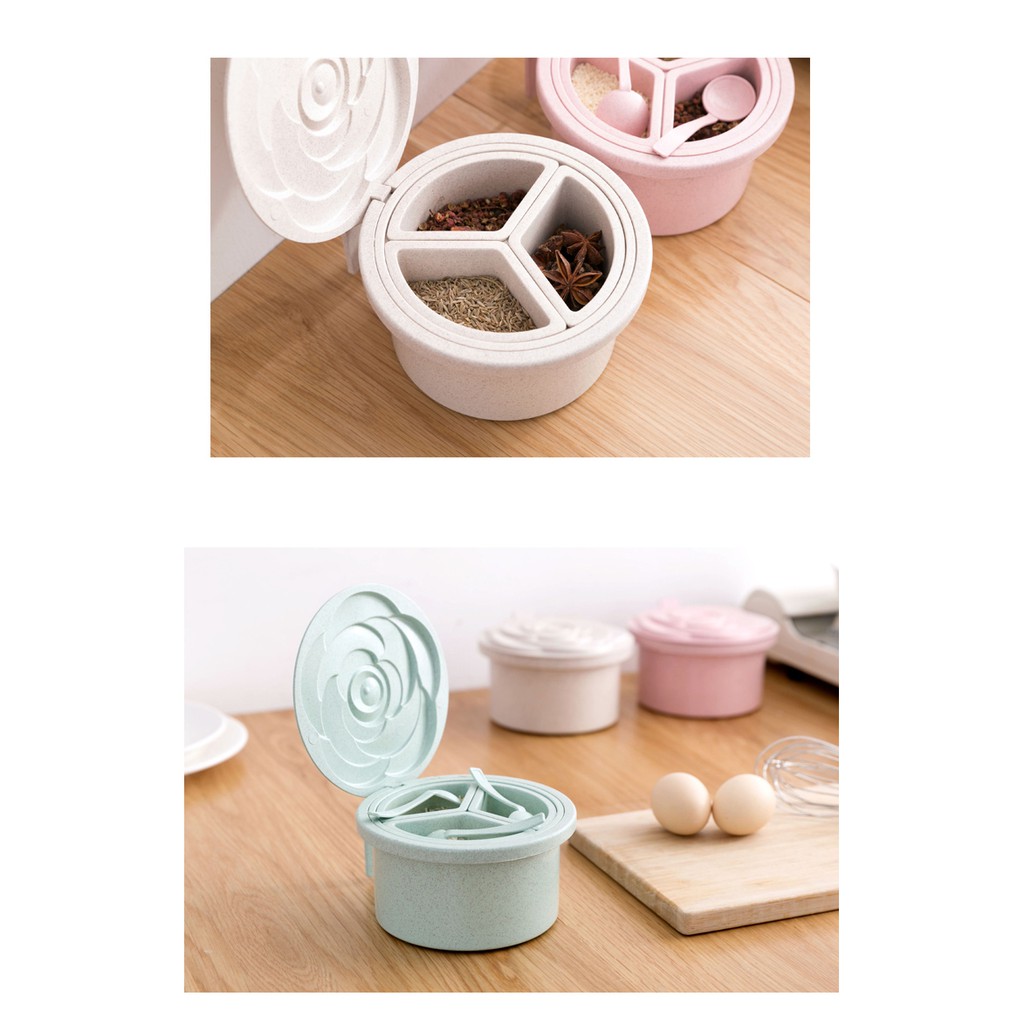 Hộp Gia Vị 3 Ngăn Lúa Mạch Hình Hoa Hồng Sang Trọng