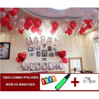 Sét bóng trang trí phòng cưới tông màu trắng đỏ