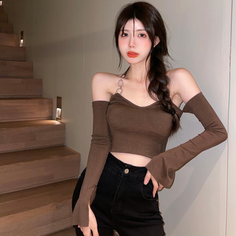 Áo thun tay dài dáng ngắn hở vai thiết kế trẻ trung cho nữ