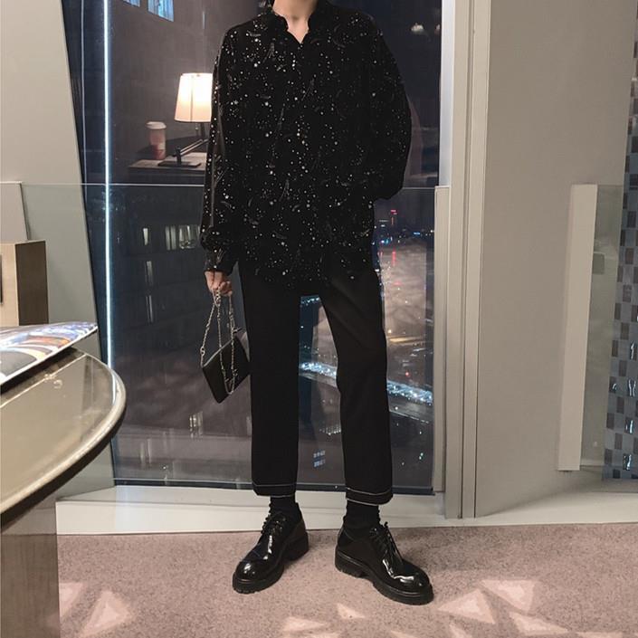 Áo sơ mi tay dài dáng rộng họa tiết bầu trời sao độc đáo thời trang cách Hàn Quốc 2020 cho nam