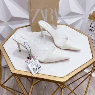 (ẢNH THẬT) Guốc Sục 7p Zara Quai Trong Mica Êm Chân Gót Nhọn Fullbox Tem Mạc Cao Cấp
