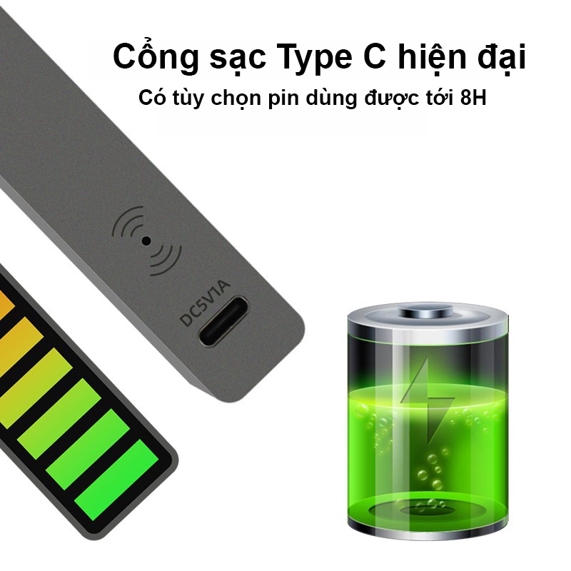 Bộ Thanh đèn led 32 bóng RGB nhấp nháy theo nhạc Ánh sánh nhiều màu Tự điều chỉnh âm thanh 32 mức Pin Sạc Cổng Type C