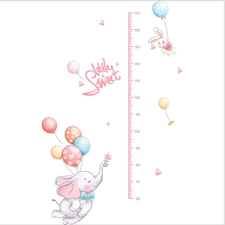 Decal dán tường thước đo chiều cao cho bé yêu Chú voi con bay vui vẻ - decan cao cấp tự dán tại nhà dễ dàng AMYSHOP