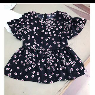 Áo Nắng Vàng đen hoa nhí dáng Peplum thanh lý
