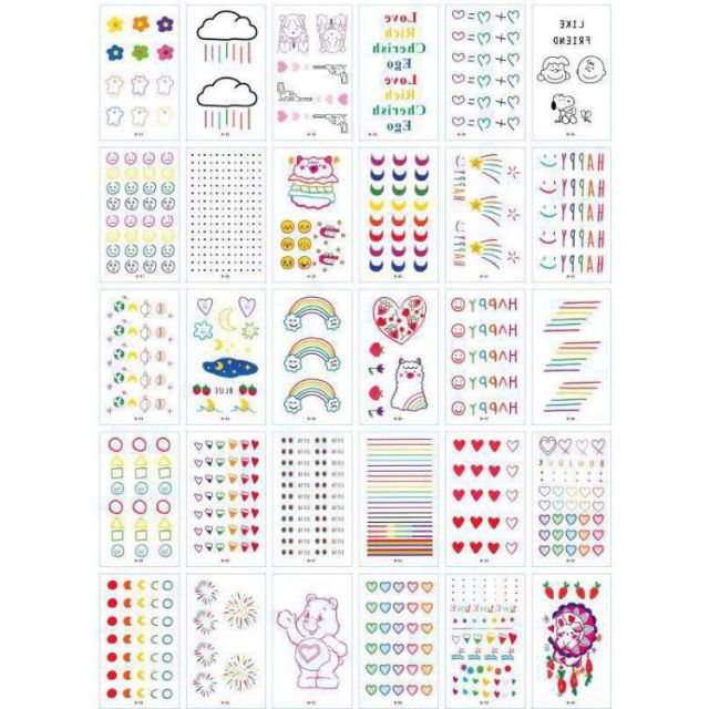 Combo 30 tấm hình xăm nước hình xăm dán tatoo mini stickers anime emoji cảm xúc cute đẹp dễ thương giá rẻ