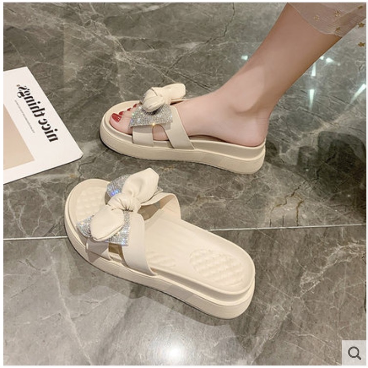 Dép Xinh Nữ Đế Xuồng Cao 4Cm Quai Ngang/ Dép Lê Đính Nơ Xinh