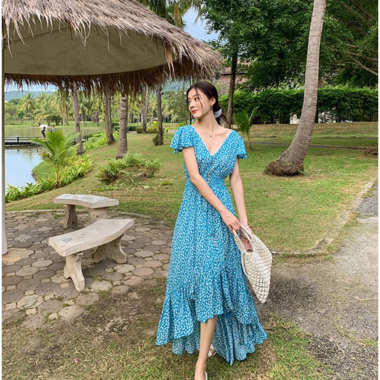 Váy Maxi Hoa Nhí Hở Lưng Sexy Có Sẵn