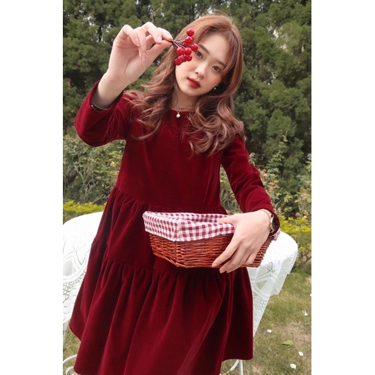 Váy Babydoll Merry Christmas Đỏ Đô