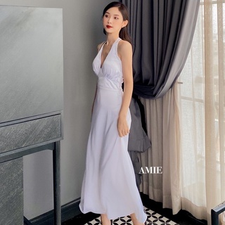 Đầm nữ AMIE thiết kế cổ chữ V thanh lịch, váy thời trang cao cấp chất phi lụa sang chảnh D08