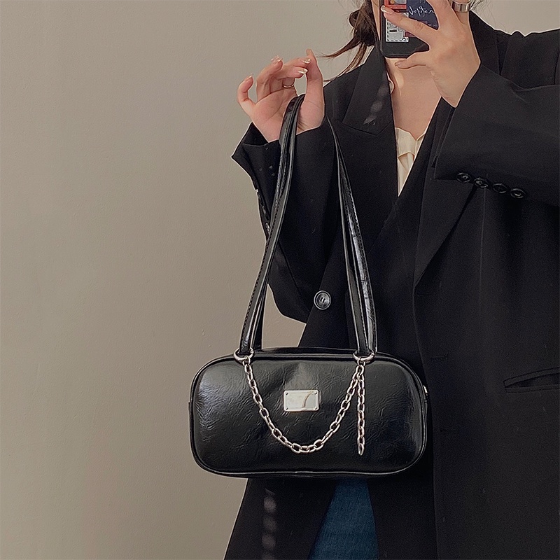 Túi xách da sáp dầu IELGY cỡ lớn phối dây xích kiểu retro thời trang cho bạn gái