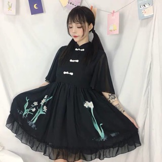 Đầm xoè cổ tàu ( ảnh thật)