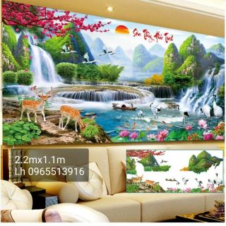Tranh đính đá phong cảnh lưu thủy sinh tài 160x70cm