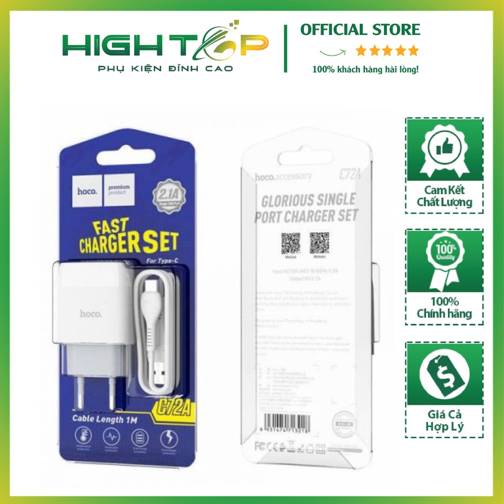 Bộ Sạc Nhanh Hoco C72A Type-c Kèm Dây Cáp Hỗ Trợ Sạc Nhanh Cho Điện Thoại An Toàn Có Độ Bền Cao