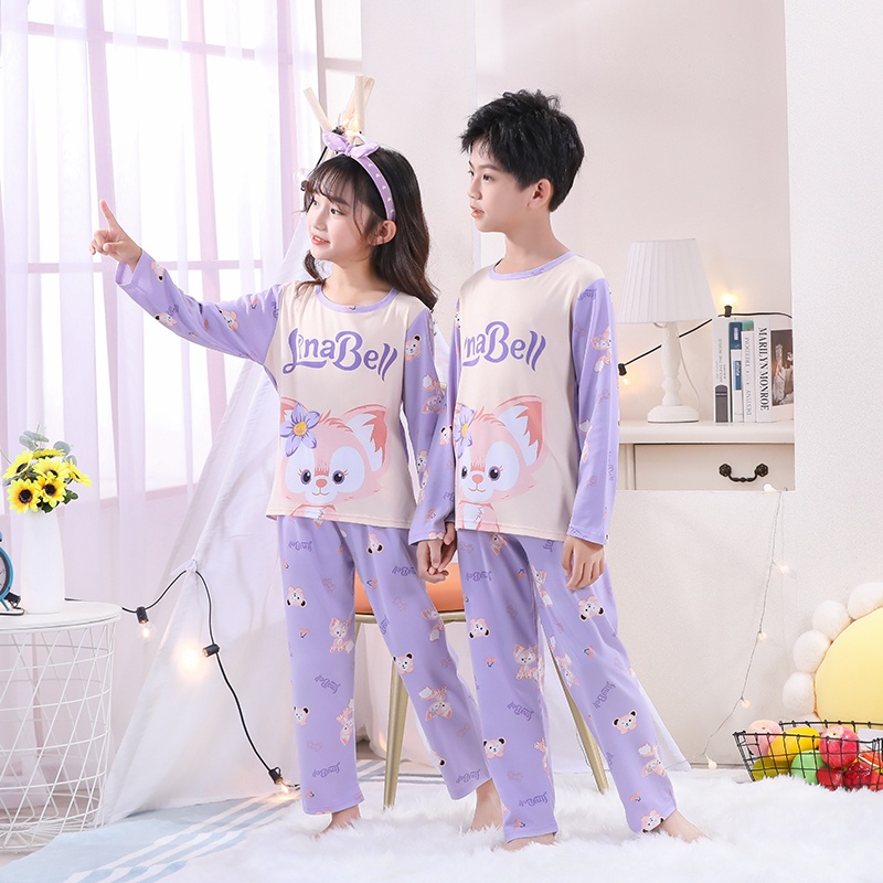 Đồ Ngủ Pajama Cổ Tròn Tay Dài In Họa Tiết Hoạt Hình Dễ Thương Cho Bé Gái