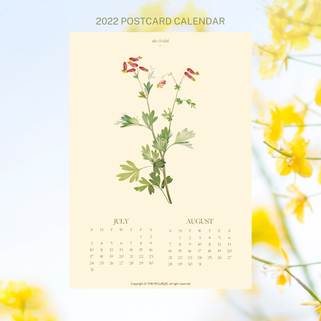 The19club - Bộ bưu thiếp lịch hoa 2022 kích thước A6 - Postcard Calendar