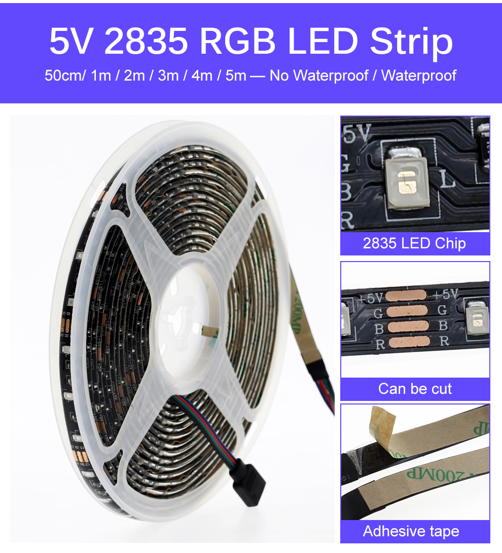 Dây Đèn LED Trang Trí TV DC5V USB 2835 RGB 1m / 2m / 3m / 4m / 5m