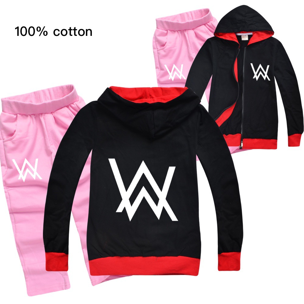 Set Áo Khoác Hoodie Có Khóa Kéo + Quần Dài In Chữ Alan Walker Năng Động Thời Trang Cho Bé