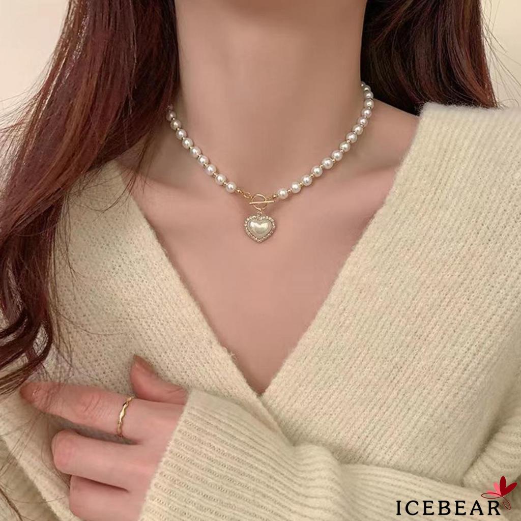 Vòng cổ Mặt Trái Tim Đính Đá Và Ngọc Trai Giả Thời Trang Cho Nữ